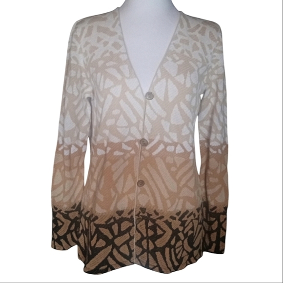 Pendleton Women's Button Front Cardigan Abstract Knit Cotton Linen Blend Medium - Picture 1 of 9